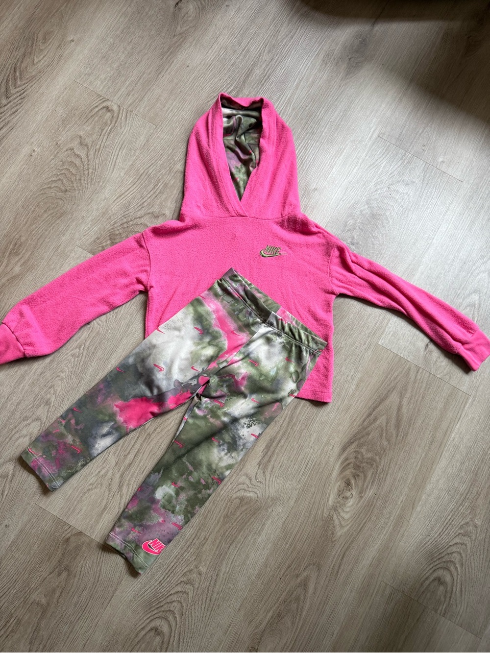 Nike Pink Hoodie with Pink-Accent Camo Leggings